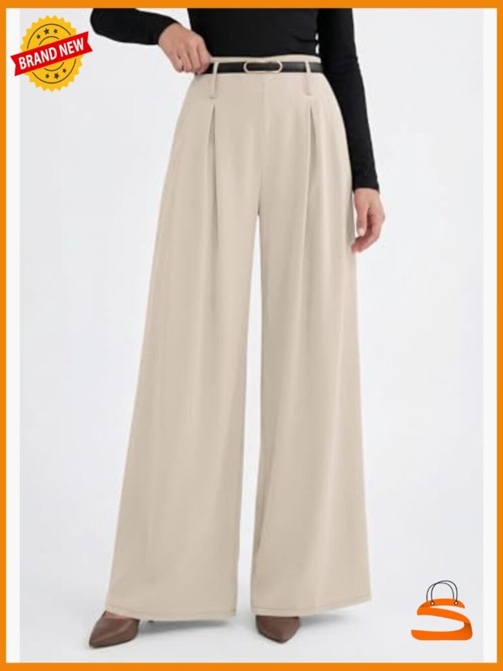 High Waisted Wide Leg Palazzo Pants Pleated Slacks Business Casual Flowy - Picture 4 of 7